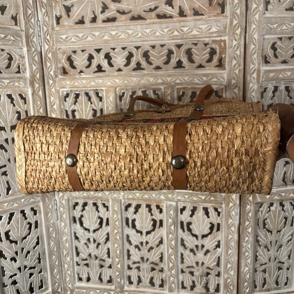 Vtg 60s Acapulco Straw Woven Small Shopper Tote Beach Bag w Multi Color Stripes - Picture 5 of 8